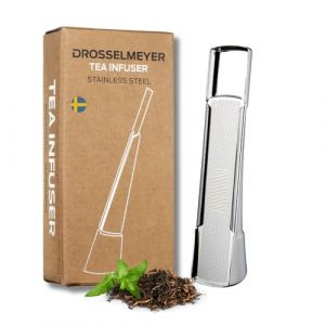 Drosselmeyer Infuseur à thé en Acier Inoxydable conçu et produit en Suède - Passoire à thé à manche Anti-goutte - Design élégant avec couvercle coulissant micro-perforé - Filtre à thé