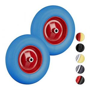 Relaxdays Roue de brouette 4.80 4.00-8, Lot de 4, Roue Caoutchouc, Roue de Secours, Jante, pneus Diable 100 kg Charge, Bleu, Rouge