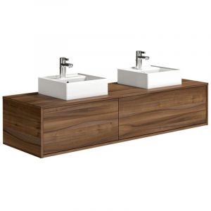 Meuble de salle de bain suspendu coloris naturel foncé avec double vasque - L150 cm - ISAURE II