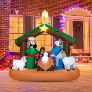 Costway - Décoration de Noël Gonflable de 180 cm, Décoration de Vacances avec Scène de la Naissance de Jésus Lumières led Intégrées, pour