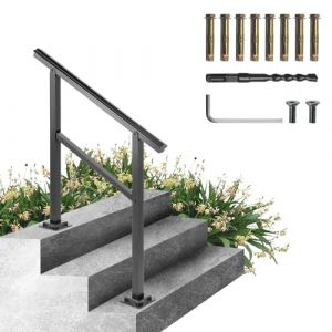 Image de VEVOR Main Courante Escalier 91x89,5 cm Rampe Aluminium Réglable 0-30° Rambarde 2-3 Marches Garde-Corps Capacité 75 kg Épaisseur Tube 2 mm Base 13,2x13,2x0,5 cm pour Jardin Extérieur Maison Bâtiment