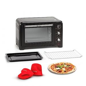 Moulinex Four posable 33 L, Chaleur tournante, Convection de pointe, 6 modes de cuisson, Thermostat réglable jusqu’à 240 °C, Timer 120 min, Grille réversible, Maniques silicone, Optimo Noir OX464811