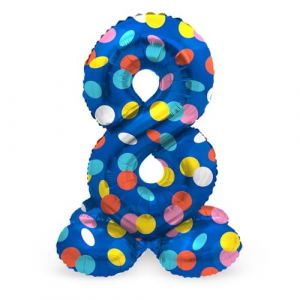 Folat 63978 Ballon Aluminium Numéro avec base Chiffre 8 Colorful Dots 72 cm-Pour Date, Anniversaire, Décoration, pas besoin d'hélium, Multicolore