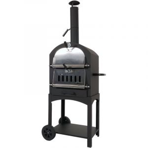 Mendler Gril &agrave; charbon de bois HWC-N15, Four &agrave; pizza Four &agrave; chemin&eacute;e, Gril &agrave; charbon de bois Pierre &agrave; pizza, Acier noir laqu&eacute; ha