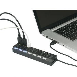 Renkforce Hub USB 2.0 7 ports commutable individuellement, avec LEDs de statut noir