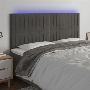 VidaXL Tête de Lit à LED Meuble de Chambre à Coucher Accessoire de Lit Double Tête de Cadre de Lit Intérieur Gris Foncé 200x5x118/128 cm Velours
