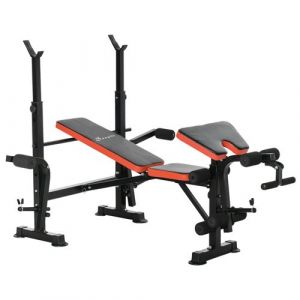 Homcom Banc de musculation Fitness entrainement complet avec support d'haltères dossier réglable acier noir rouge