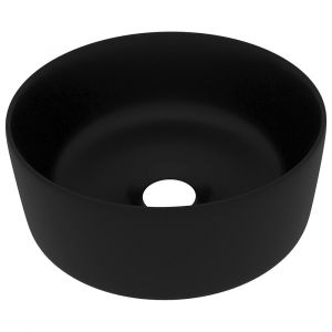 Lavabo salle de bain rond de luxe 40 x 15 cm c&eacute;ramique noir mat 02_0002761