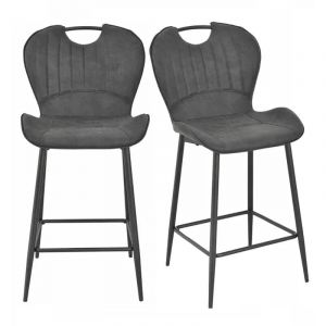 Lot 2 chaises bar microfibre noir effet vieilli pieds m&eacute;tal &ndash; WILLY 2