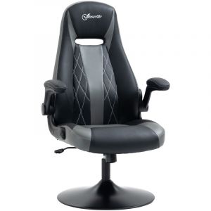 Vinsetto - Fauteuil gaming base ronde métal pivotante 360° hauteur réglable fonction dossier bascule accoudoirs relevables pu gris noir - Gris