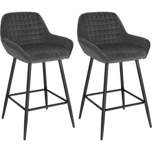 Woltu - Design Chaise Haute pour Bar. Tabourets de bar en Velours Lot de 2. Cadre en métal. Gris Foncé - Gris Foncé