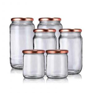 Lot de 6 bocaux en verre 3 tailles couvercles cuivré