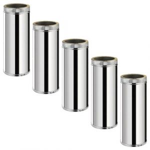 Monmobilierdesign Lot de 5 TDPI500 Conduit double paroi isol&eacute; polycombustible longueur 50 cm Inox &Oslash;150