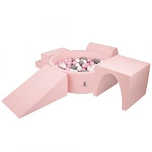 Aire De Jeux En Mousse Avec Rond Piscine à Balles (300 Balles) Pour Enfants, Rose:Blanc/Gris/Rose Poudré - rose:blanc/gris/rose poudré - Kiddymoon