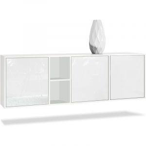 Image de Buffet Commode Dressoir Crédence led Cuba Blanc mat - Haute brillance - Portes en Blanc laqué haute brillance sans éclairage led - Portes en Blanc