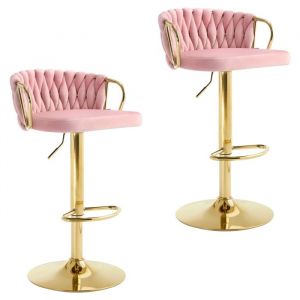 Woltu - Lot de 2 Tabourets de Bar Tabourets Pivotant à 360°, Hauteur Réglable, Velours + Métal, Rose