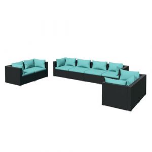 VidaXL Ensemble canap&eacute; modulable d'ext&eacute;rieur noir et bleu aqua en rotin synth&eacute;tique Vida XL