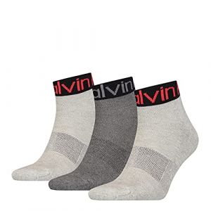 Image de Calvin Klein Des Chaussettes Quarter Logo Welt 3 Paires One Size Grey M&eacute;lange / Red