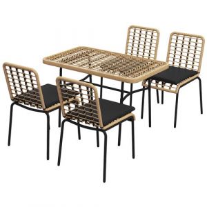 Outsunny Salon de jardin 4 places 5 pièces style colonial avec coussins