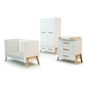 Chambre bébé lit, commode à langer 3 tiroirs et armoire canaille bois - AT4