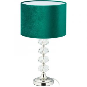 Image de Relaxdays Lampe de chevet, velours et cristal, HxD : 47 x 26 cm, douille E14, table, éclairage indirect, chambre, vert