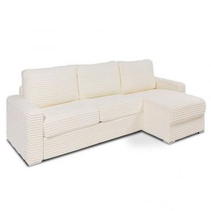 Italian Spirit Canapé d'angle EXPRESS BILBAO sommier lattes 120cm matelas 16 cm méridienne coffre velours ivoire