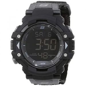 Skechers Montre Keats pour hommes, Mouvement numérique, 55mm Boîtier en polycarbonate noir avec bracelet en nylon, SR1037
