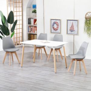 Wokaka - Lot Table et Chaises de Salle à Manger- Scandinave - Table 110 cm Blanc - 4 Chaises(Gris)