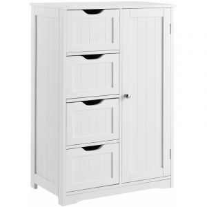 Armoire &eacute;tag&egrave;re commode de salle de bain meuble de rangement MDF laqu&eacute; 81 cm Blanc 03_0000781