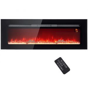 Homcom Cheminée électrique - 1800 W - avec effet flamme en LED - 3 couleurs et 5 luminosités - 127 cm - montage mural/encastrable
