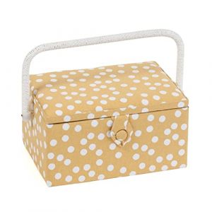 Hobby Gift Boîte de rangement de couture moyenne en bois/tissu, Tache Ocre