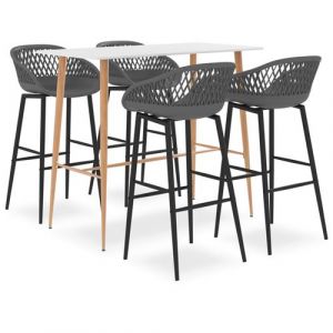 VidaXL Ensemble table haute blanche et 4 tabourets de bar en finition grise Vida XL