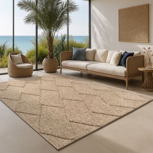 Tapis extérieur moderne losange, Beige, 80 x 250 cm