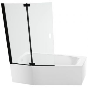 Jacob Delafon Pack baignoire bain douche 170 x 90 Bastille vidage à gauche blanc mat + tablier en angle + pare-bain noir