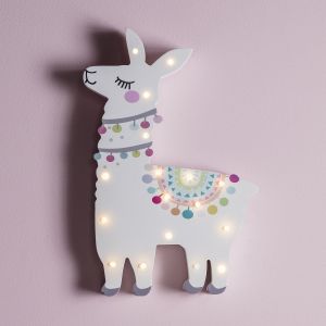 Lights4Fun Applique Murale Enfant Lama Del Rey en Bois à Piles