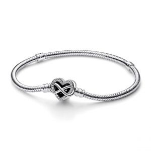 Image de Pandora Bracelet Maille Serpent Fermoir C?ur de l?Infini Scintillant Moments