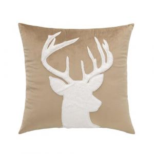 Douceur d'Intérieur, Coussin Déhoussable (45 x 45 cm) Vik Sable,Velours et Imitation Fourrure