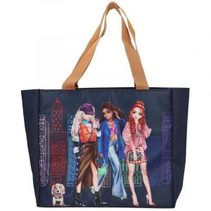 Image de Depesche 12564 TOPModel City Girls-Tote Bag en Bleu fonc&eacute; avec Motif de Mannequin dans des Couleurs Vives, Sac de Shopping avec Poche int&eacute;rieure
