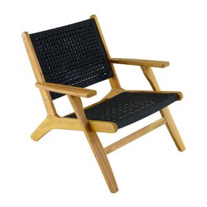 Fauteuil bas de jardin relax pliant Acacia et r&eacute;sine tress&eacute;e - Dahlia
