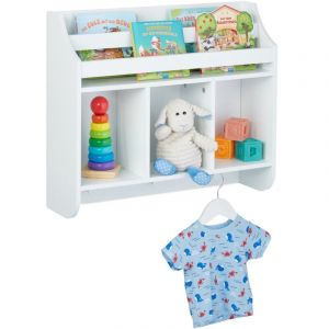 Relaxdays Rangement Pratique pour Votre Enfant, bibliothèque Murale, 3 Crochets, H x L x P : 51,5 x 60 x 17,5 cm, Blanc
