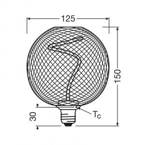 Osram Decor led Globe avec filament en spira3,5 w, 130lm/1800K en verre transparent noir sans plomb, blanc chaud douillet 818 avec filetage E27, dimmable,
