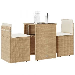 VidaXL Ensemble de bistro 3 pcs avec coussins beige r&eacute;sine tress&eacute;e