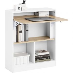 Sobuy FWT104-WN Bureau Pliant, Table d'Ordinateur Rabattable, Table de Bureau, Petite Bureau avec Etagères de Rangement, Table de Travail, Table