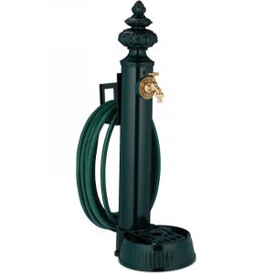 Relaxdays Fontaine extérieur pour le jardin ou la terrasse, robinet, bac, support pour tuyau, hlp 87x26x43 cm, vert