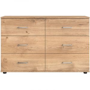 Image de Pegane Commode / meuble de rangement coloris imitation chêne poutre/chrome brillant - Longueur 130 x Hauteur 83 x Profondeur 41