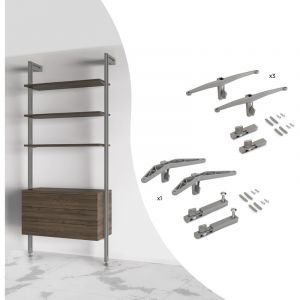 Emuca Kit de 3 jeux de supports d'étagères en bois et 1 jeu de supports de modules, Zamak, gris pierre - Peint gris pierre