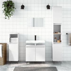 VidaXL Ensemble d'armoires salle de bain 3 pcs blanc bois d'ingénierie, armoire de salle de bain, meuble de salle de bain, meuble de rangement de salle de bain
