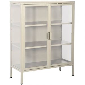 Armoire vitrine acier et verre tremp&eacute; 2 portes 80cm beige - Arkansas