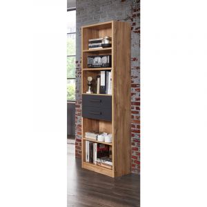 Pegane Etag&egrave;re Imitation ch&ecirc;ne poutre, rechampis graphite - L 47 x H 198 x P 38 cm