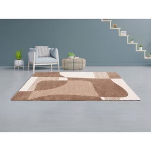 Tapis shaggy à motifs abstraits- 160 x 230 cm - Blanc et Marron - ruminia